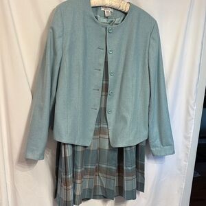 Pendleton Vintage Preppy Teal and Gray Plaid Skirt and Blazer.